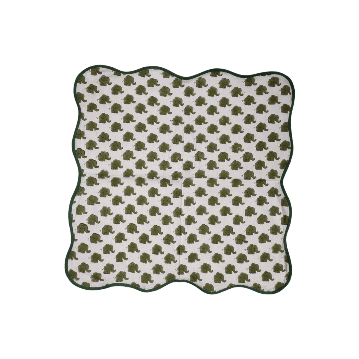 Green Dinosaur Block Print Scallop Cotton Napkins