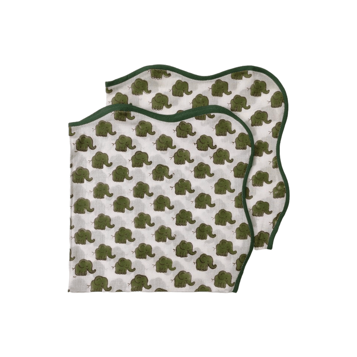 Green Dinosaur Block Print Scallop Cotton Napkins