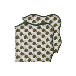 Green Dinosaur Block Print Scallop Cotton Napkins