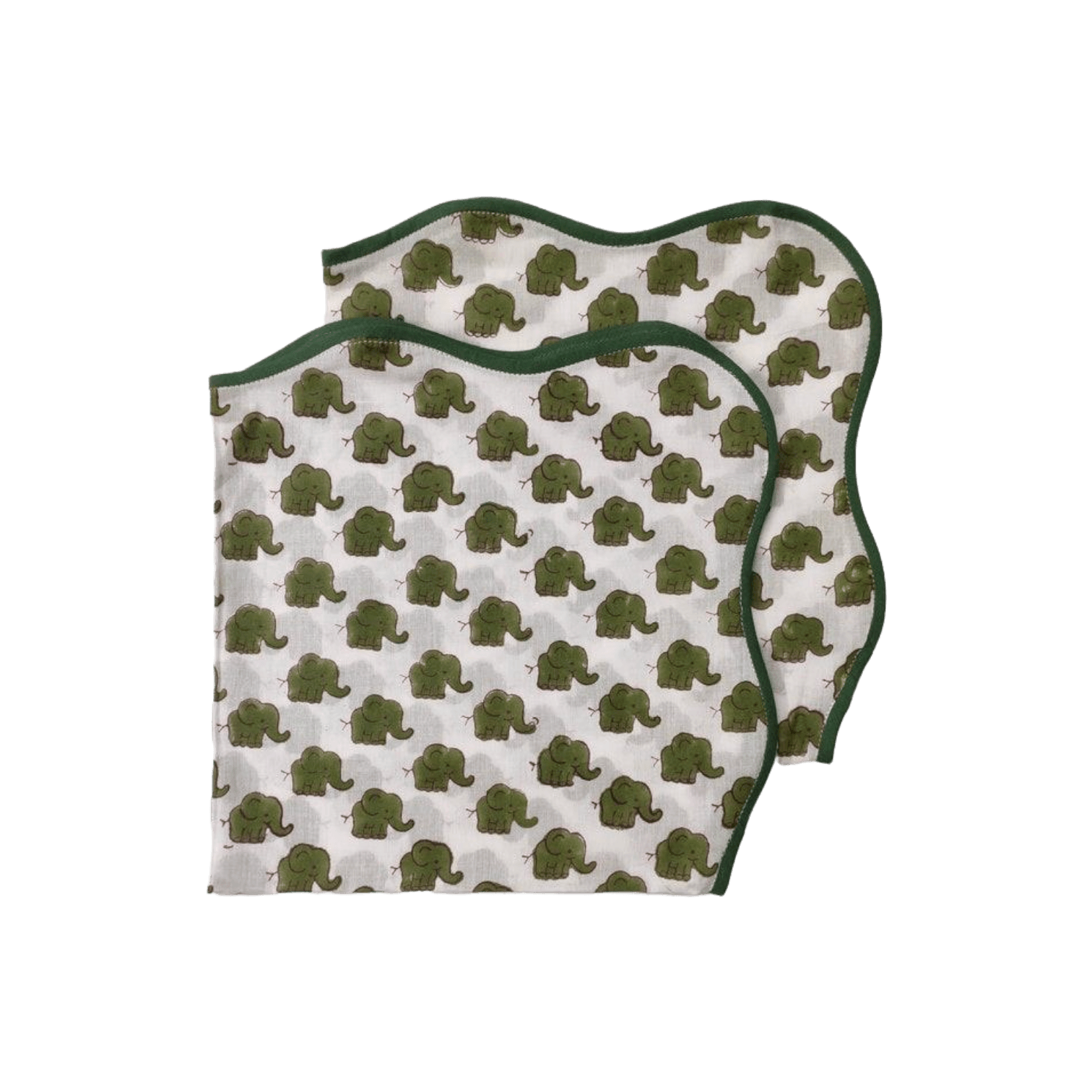 Green Dinosaur Block Print Scallop Cotton Napkins