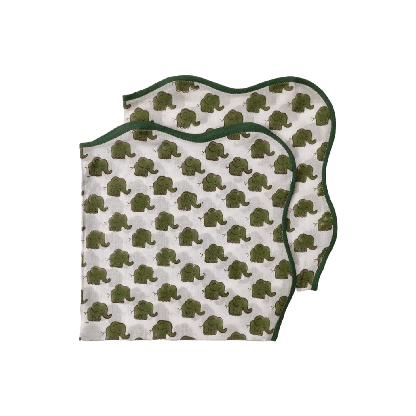 Green Dinosaur Block Print Scallop Cotton Napkins - MAIA HOMES