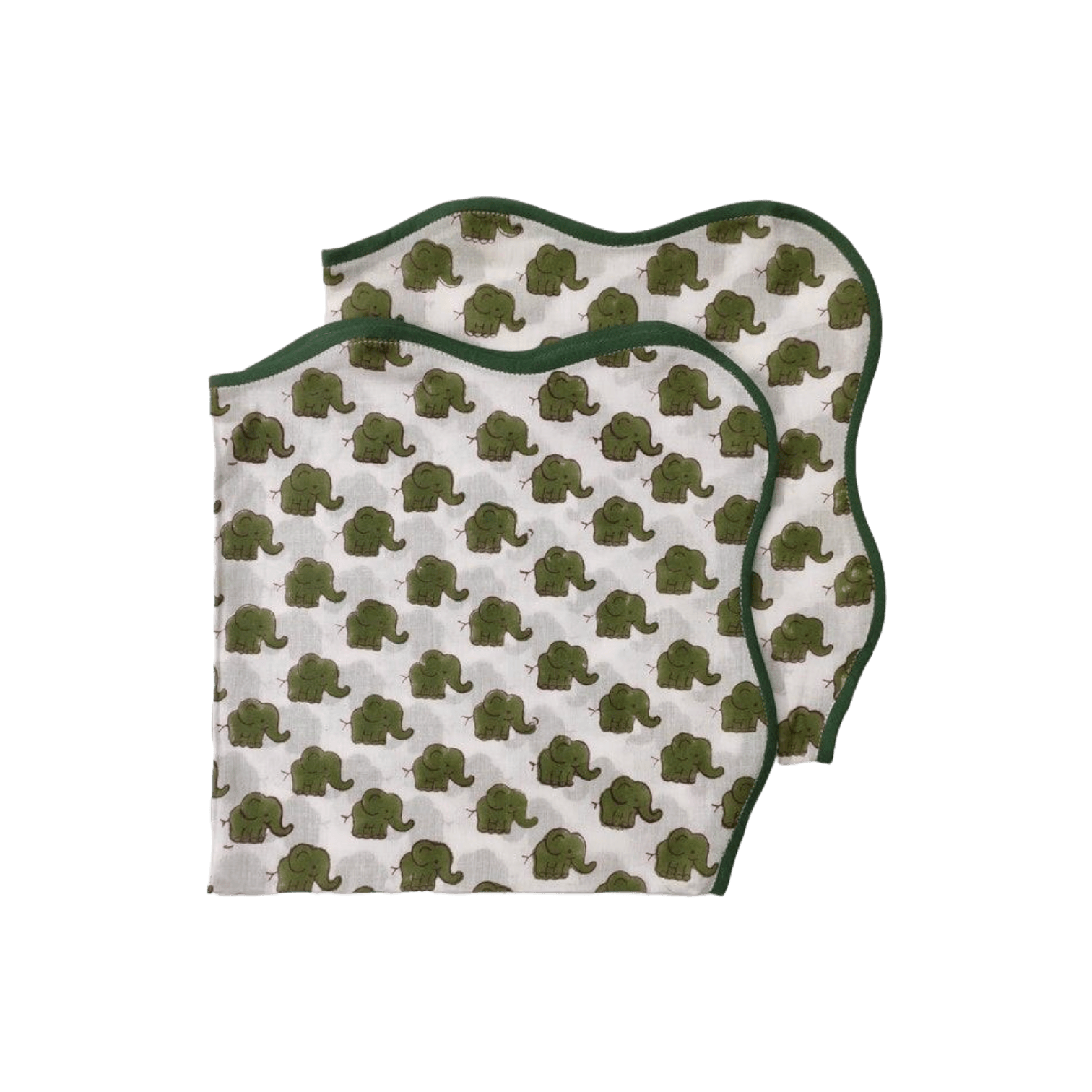 Green Dinosaur Block Print Scallop Cotton Napkins - MAIA HOMES