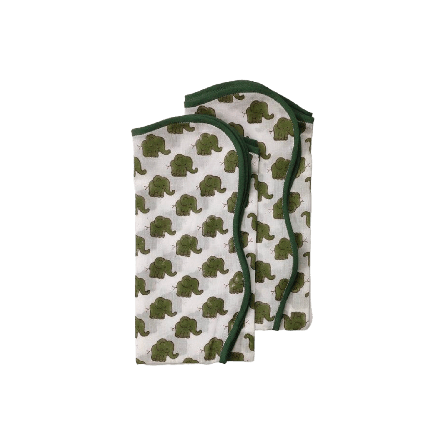 Green Dinosaur Block Print Scallop Cotton Napkins