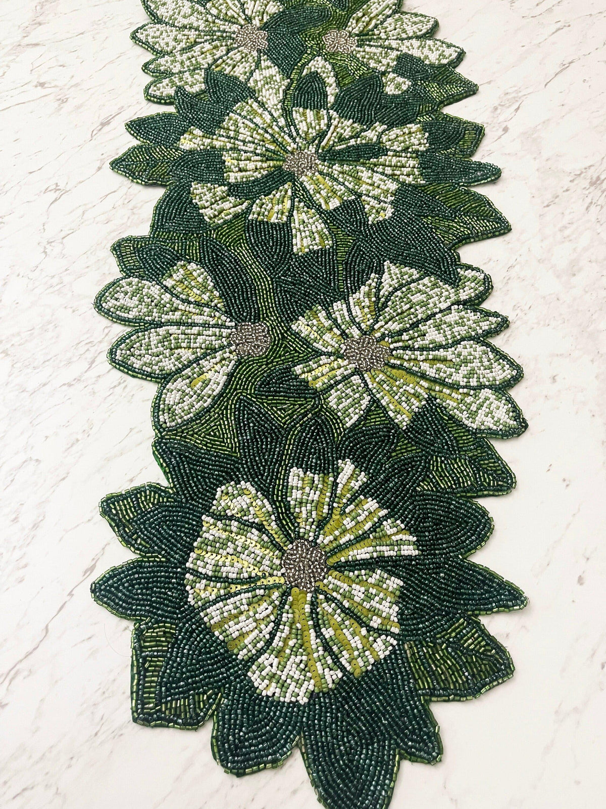 Green Floral Beaded Table Runner