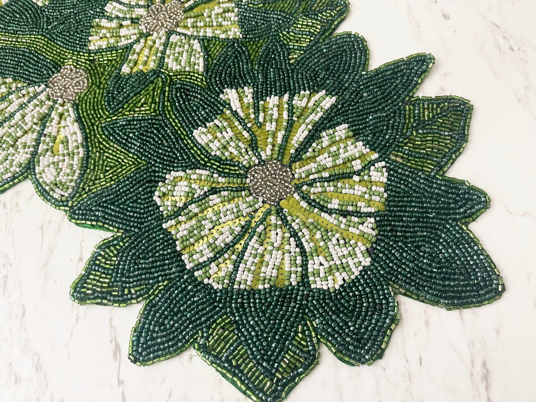 Green Floral Beaded Table Runner