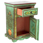 Green Floral Hand Painted Wooden Cabinet Nightstand