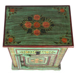 Green Floral Hand Painted Wooden Cabinet Nightstand