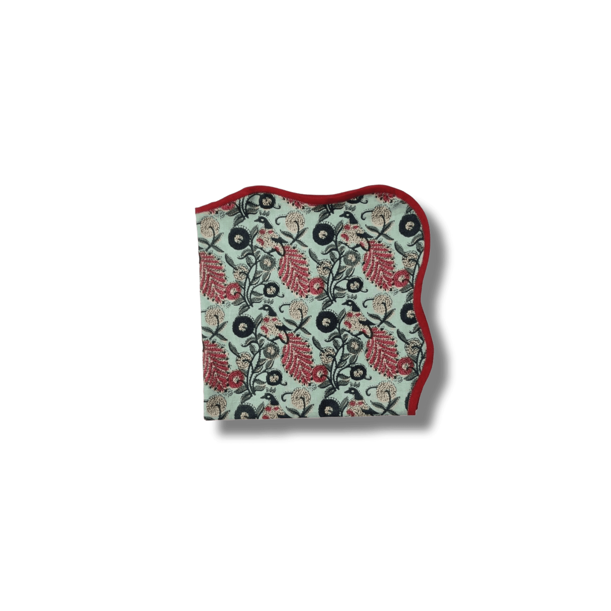 Green Floral Motif Block Printed Cotton Napkins