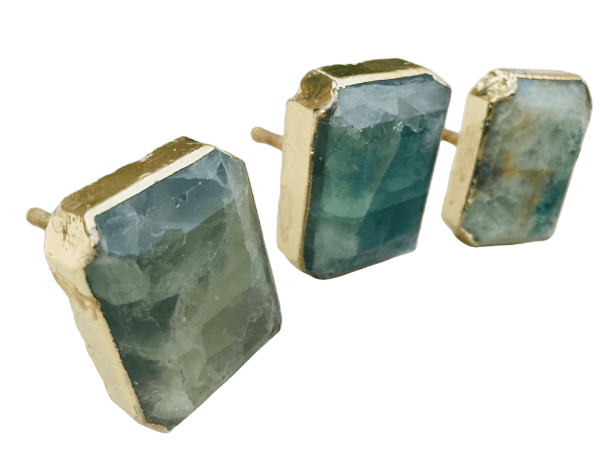 Green Fluorite Quartz Cabinet Door Pull Handle - Set of 4