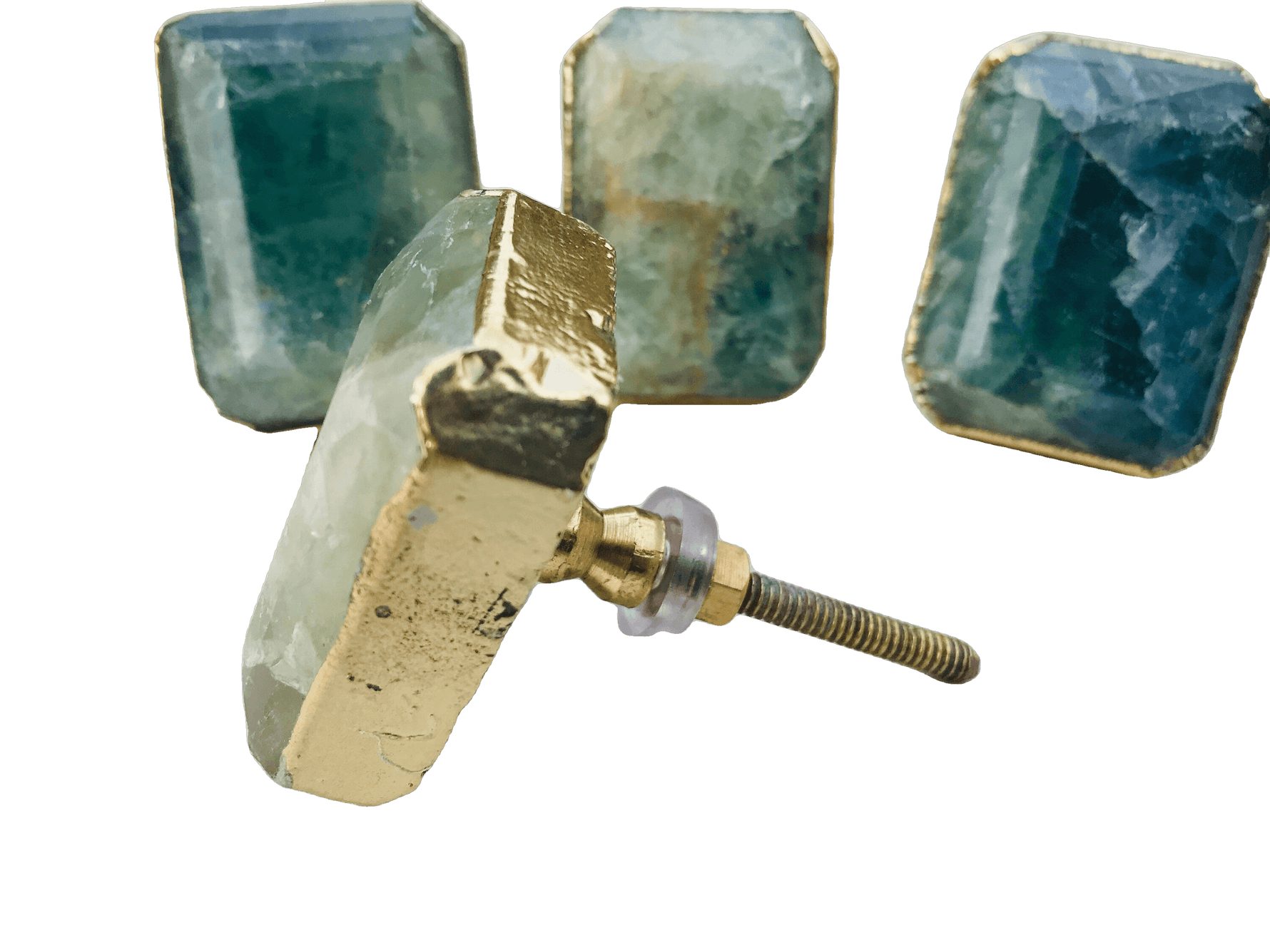 Green Fluorite Quartz Cabinet Door Pull Handle - Set of 4