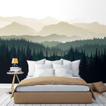 Green Foggy Pine Forest Nature Wall Mural