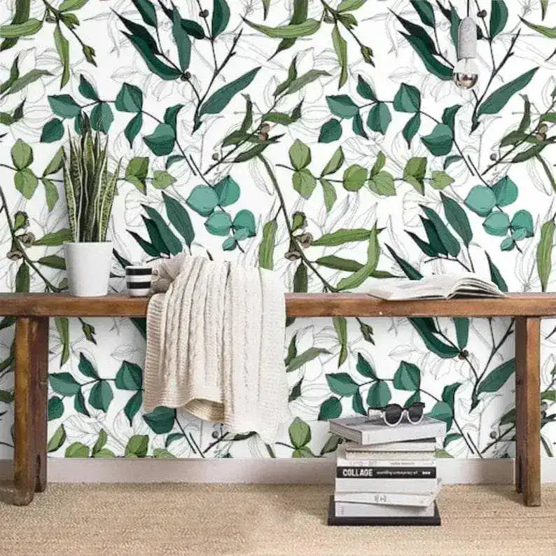 Green Leaves Botanical Watercolor Wallpaper