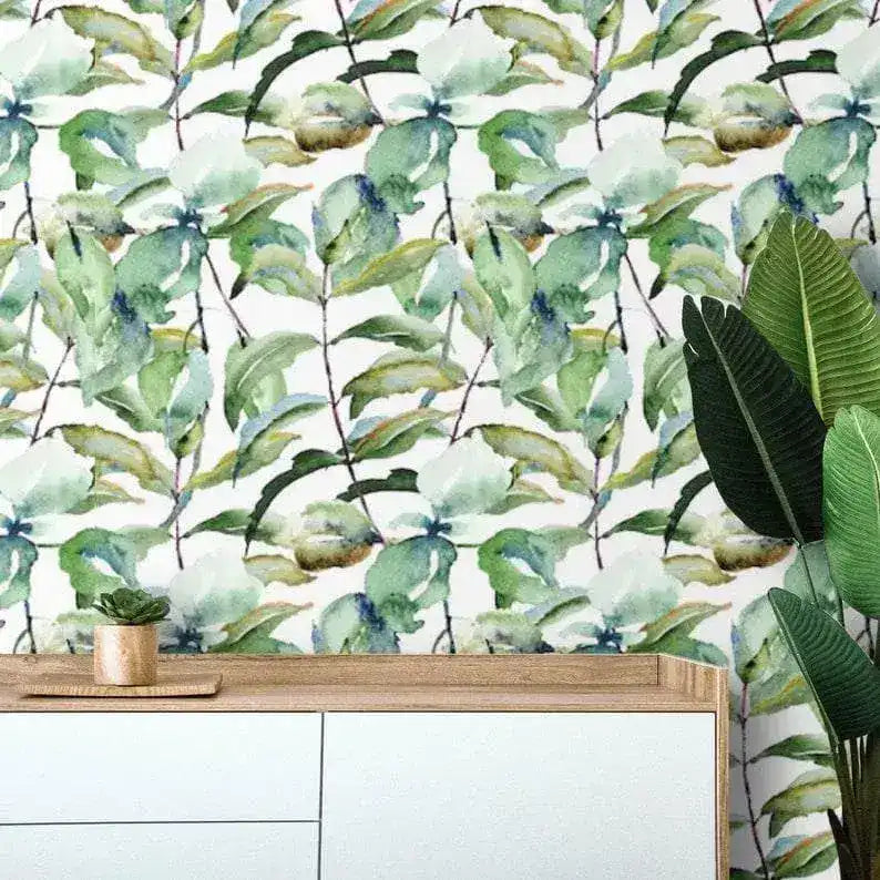 Green Leaves Watercolor Botanical Wallpaper