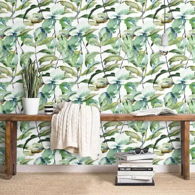 Green Leaves Watercolor Botanical Wallpaper