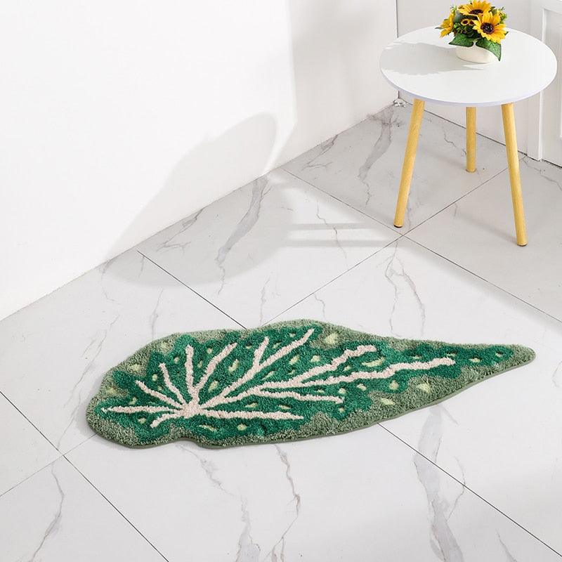 Green Monstera Leaf Shape Bath Mat Default Title