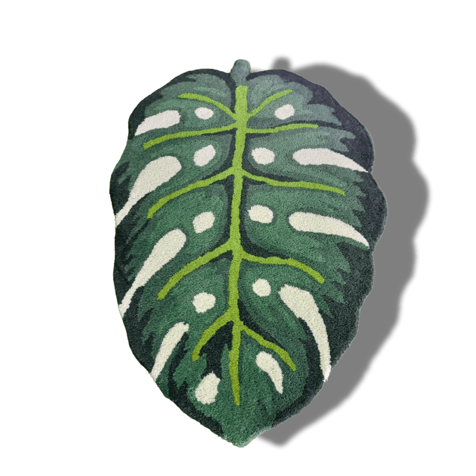 Green Monstera Leaf Shaped Accent Hand Tufted Wool Rug