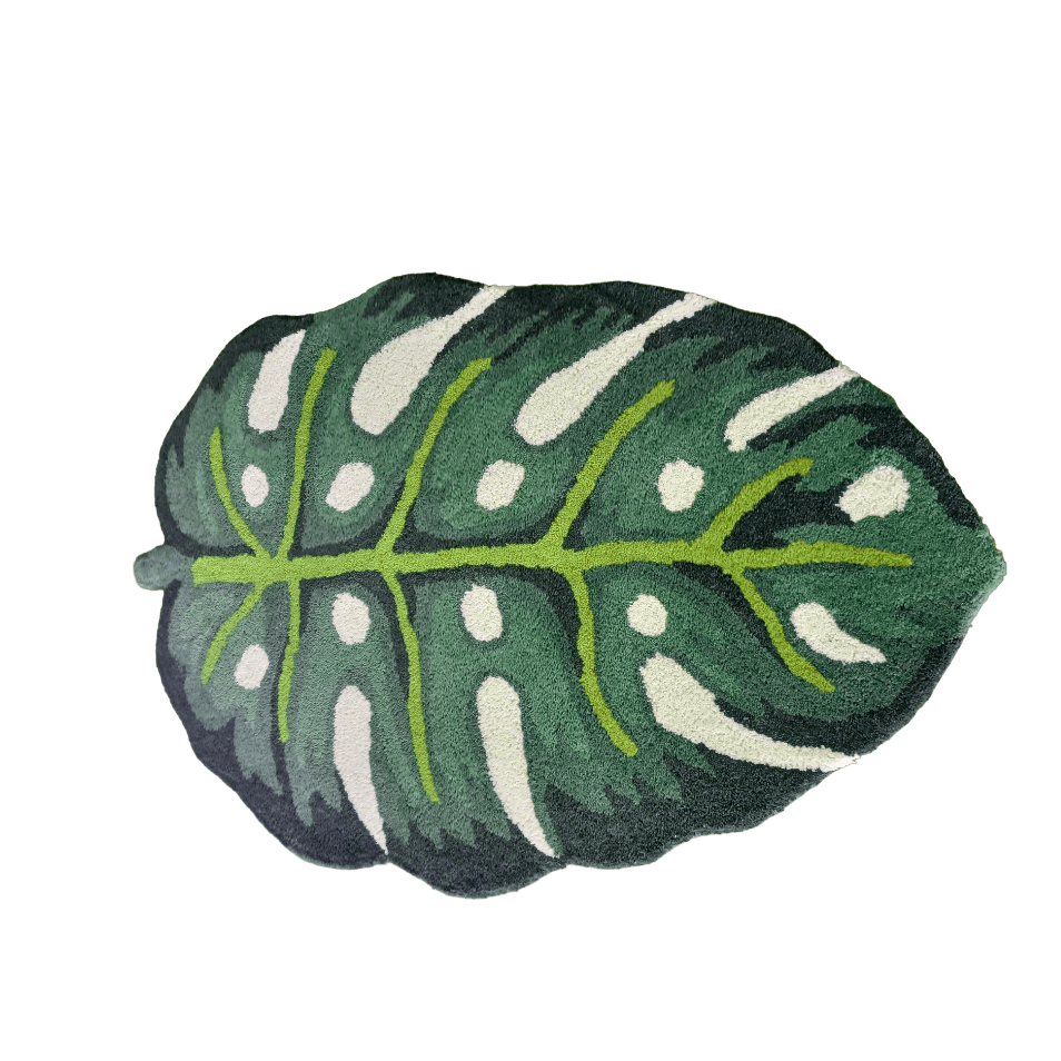 Green Monstera Leaf Shaped Accent Hand Tufted Wool Rug - MAIA HOMES