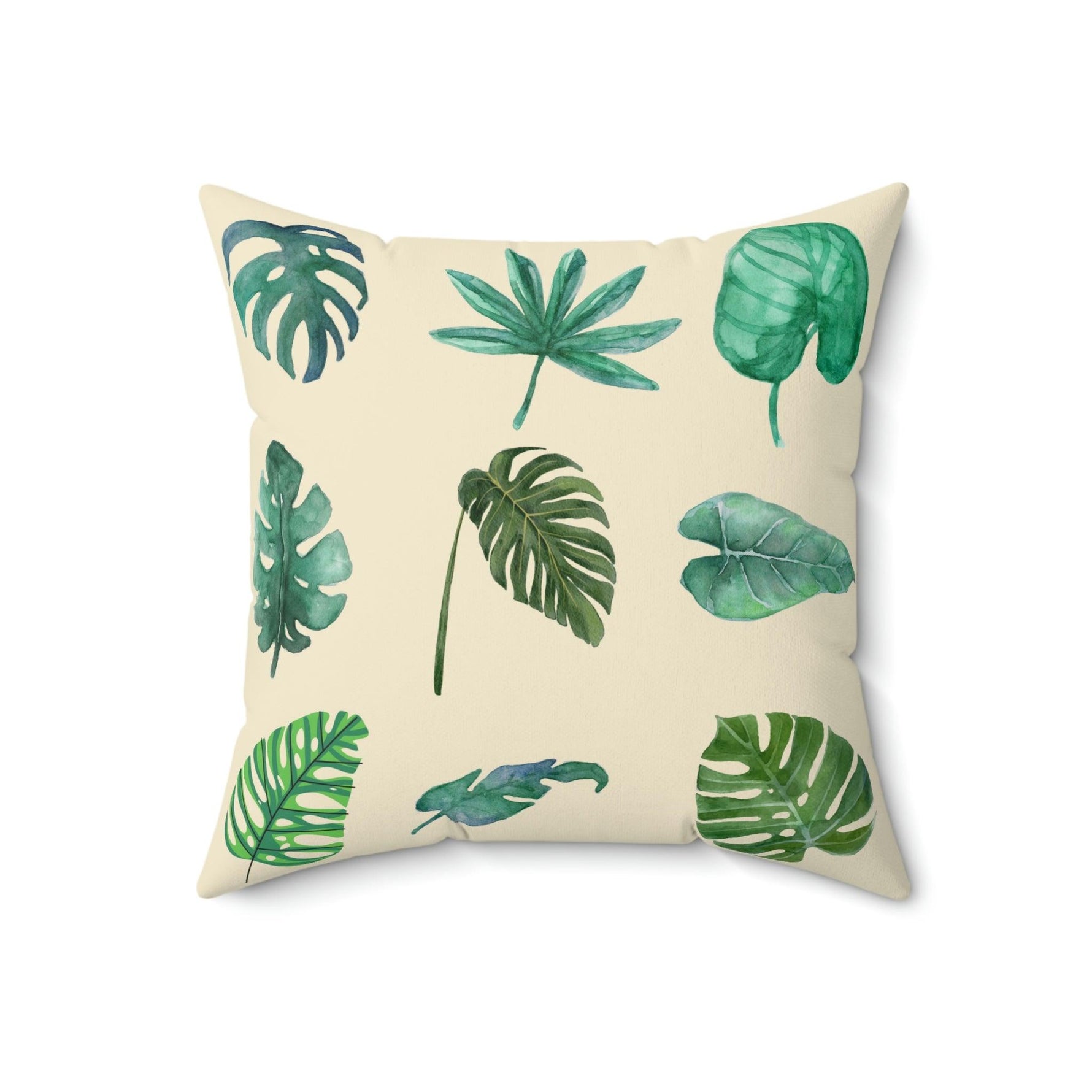 Green Monstera Leafy Printed Throw Pillow