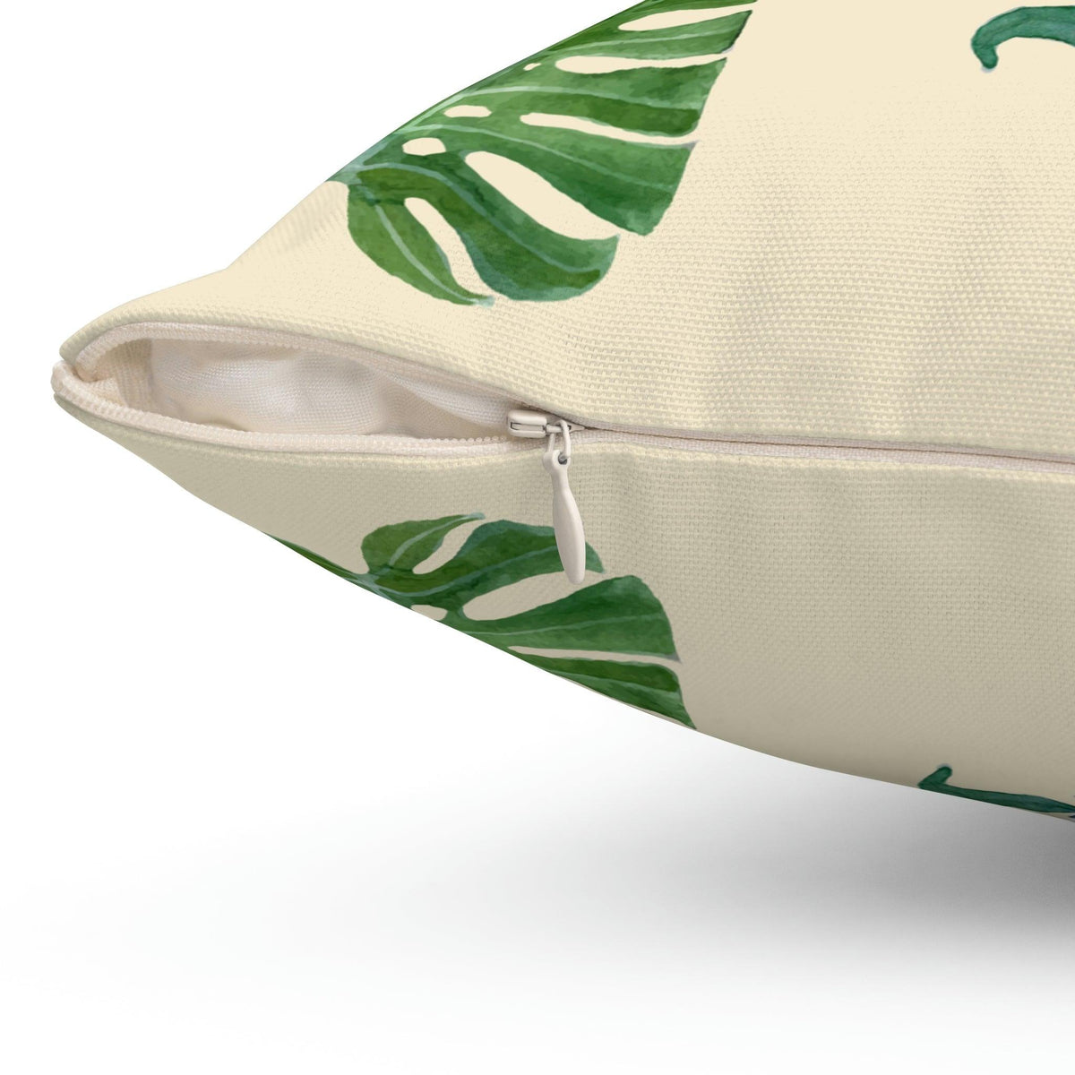 Green Monstera Leafy Printed Throw Pillow