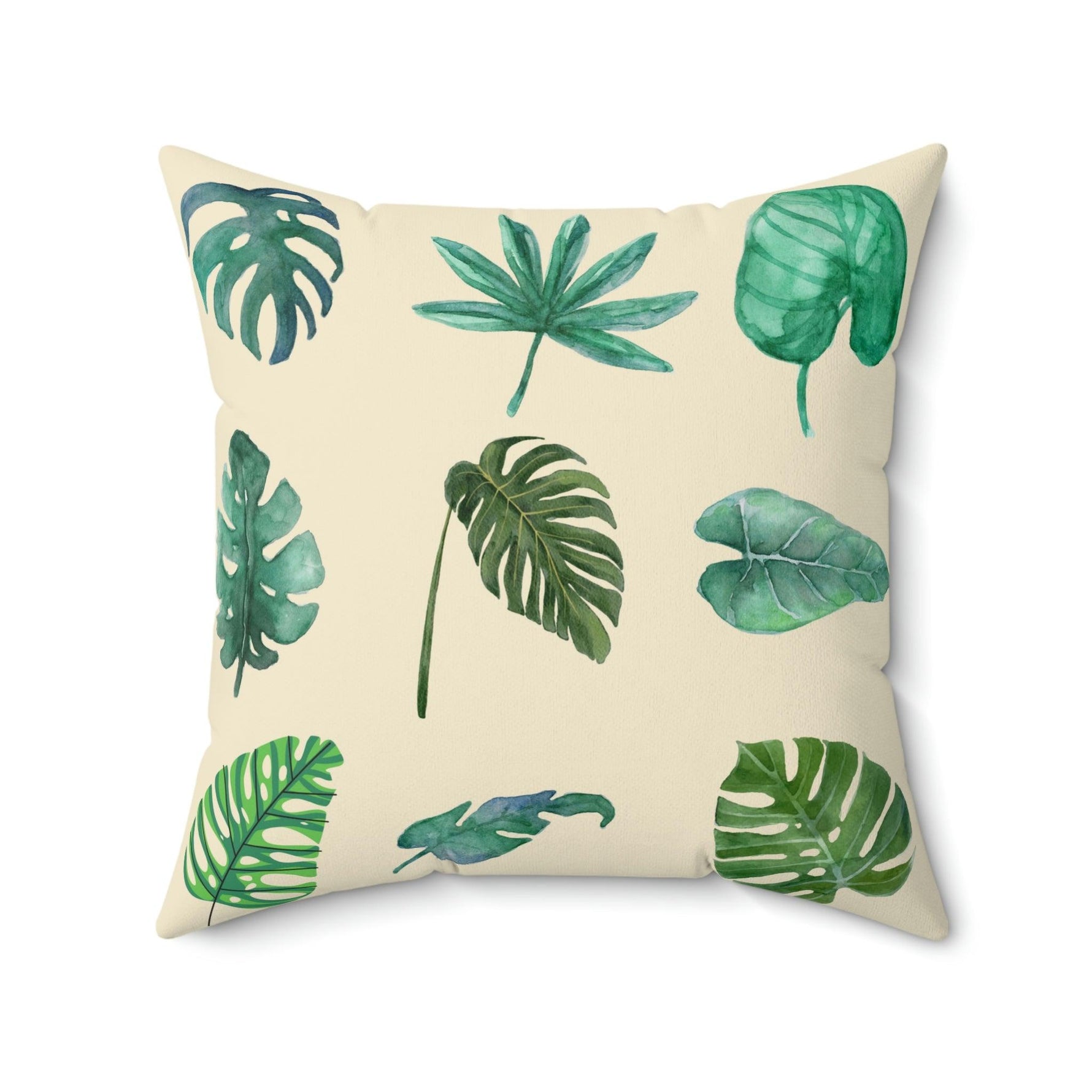 Green Monstera Leafy Printed Throw Pillow