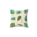 Green Monstera Leafy Printed Throw Pillow 14" × 14"