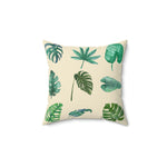 Green Monstera Leafy Printed Throw Pillow