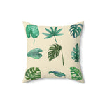 Green Monstera Leafy Printed Throw Pillow 16" × 16"