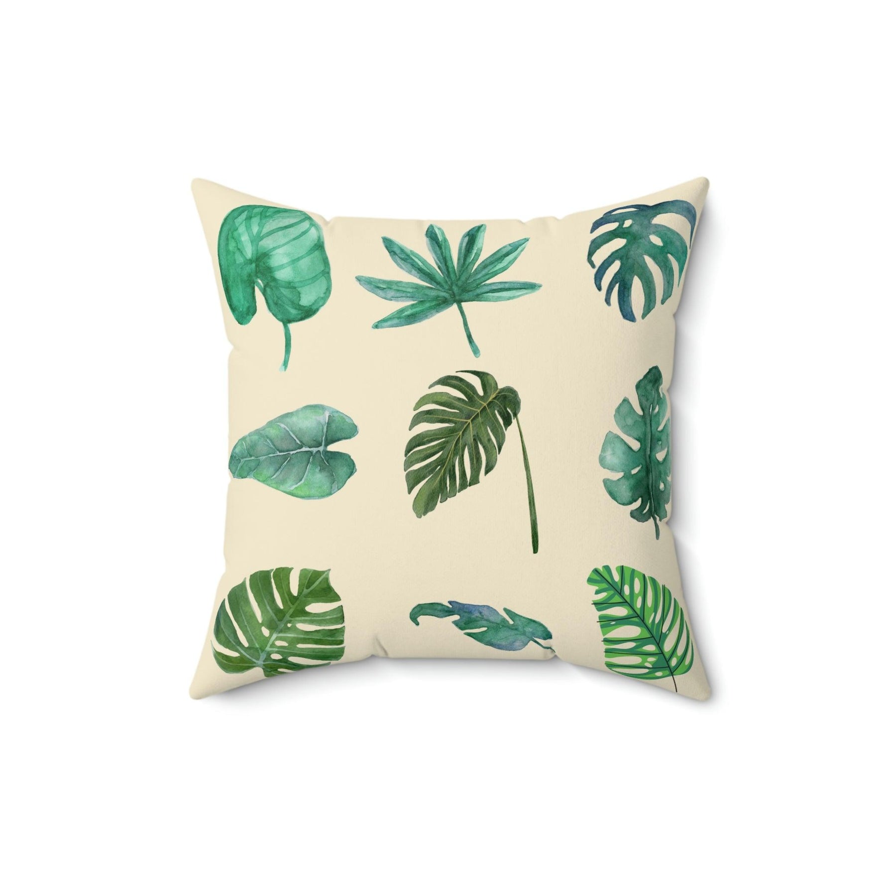 Green Monstera Leafy Printed Throw Pillow 16" × 16"