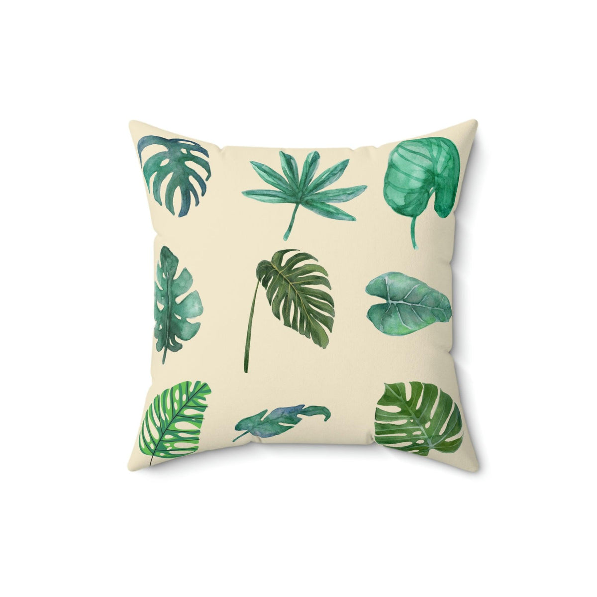 Green Monstera Leafy Printed Throw Pillow