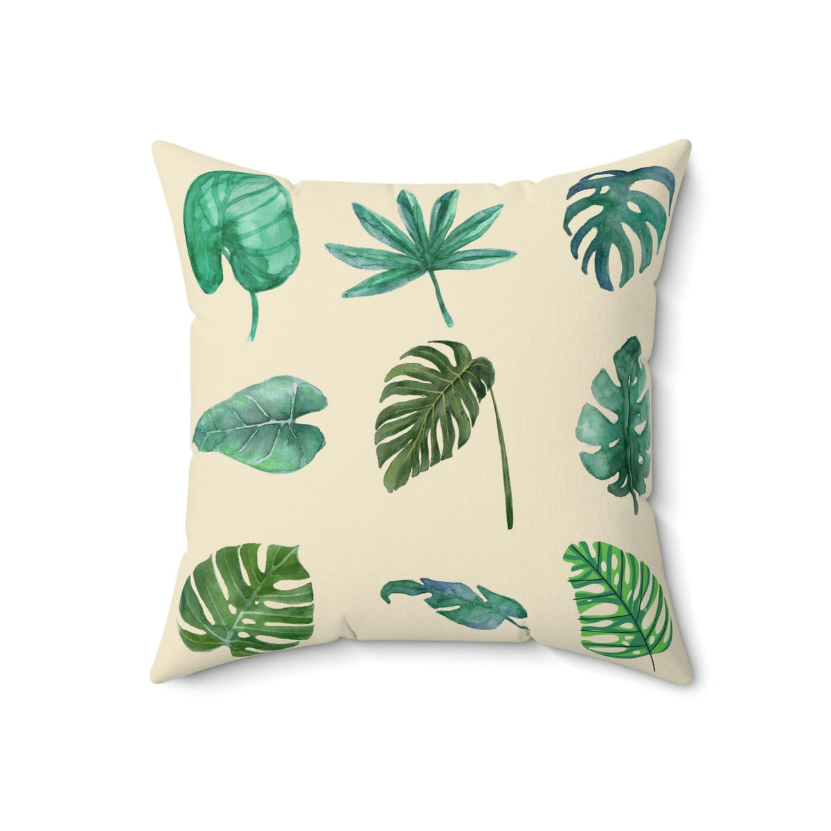 Green Monstera Leafy Printed Throw Pillow