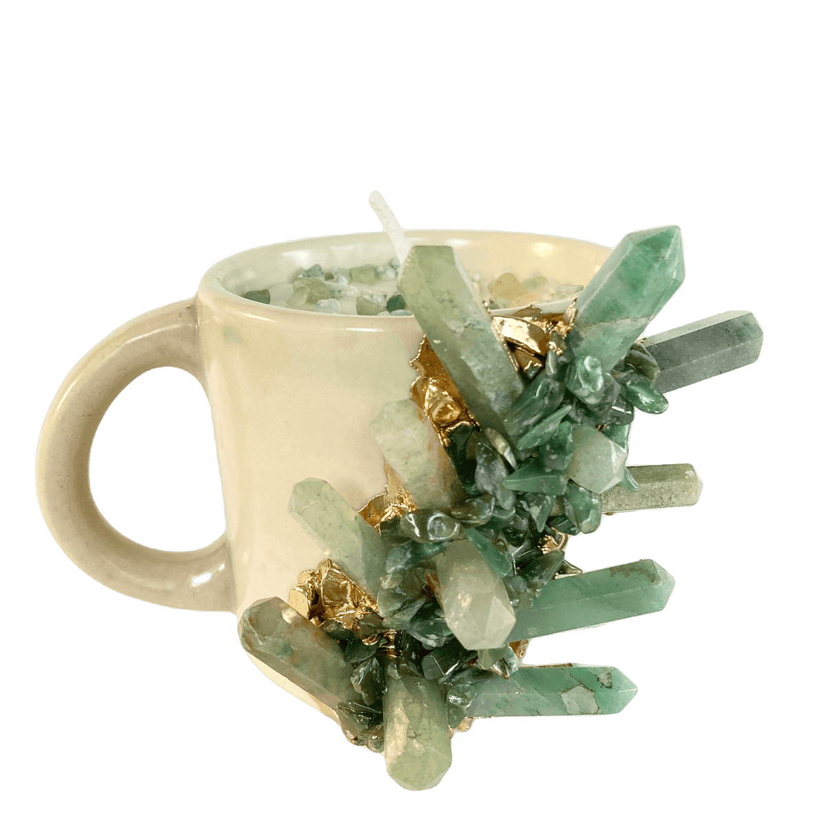 Green Quartz Crystal Scented Soy Candles in Coffee Mug - Set of 2 Rose Rose Gold Finish