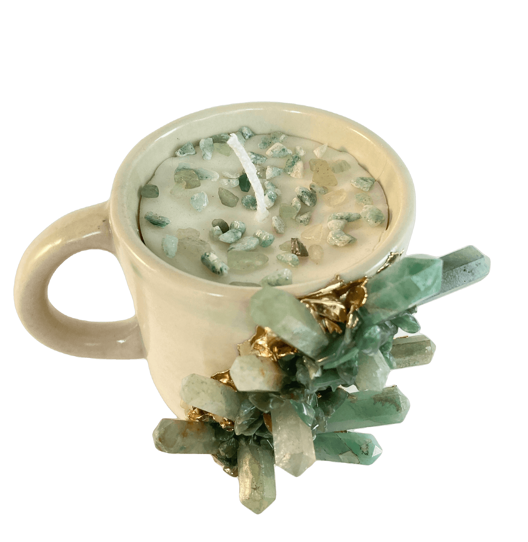 Green Quartz Crystal Scented Soy Candles in Coffee Mug - Set of 2