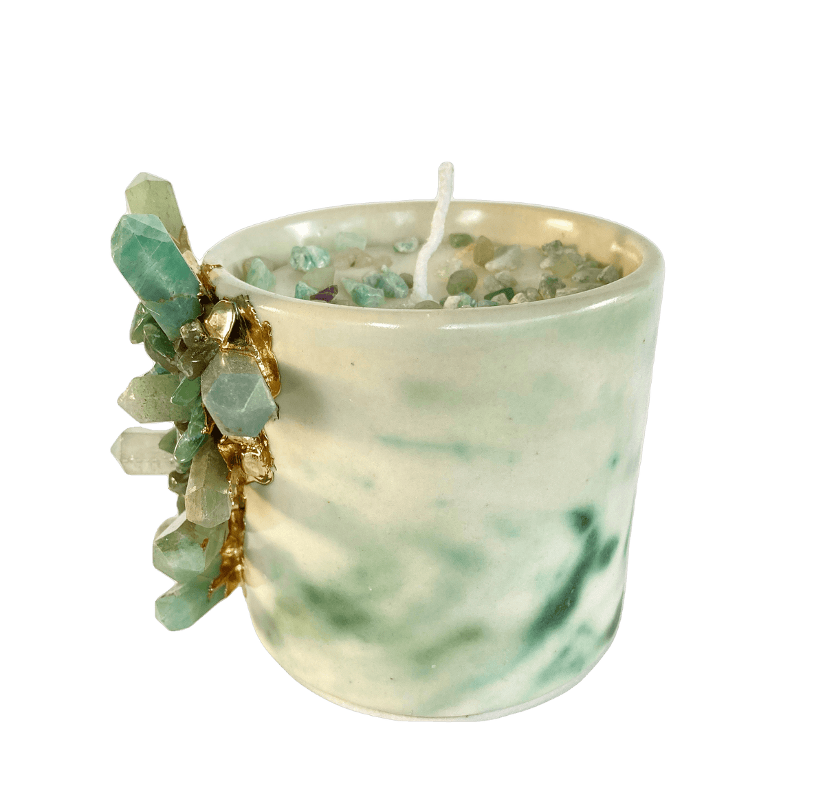 Green Quartz Crystal Scented Soy Candles in Coffee Mug - Set of 2