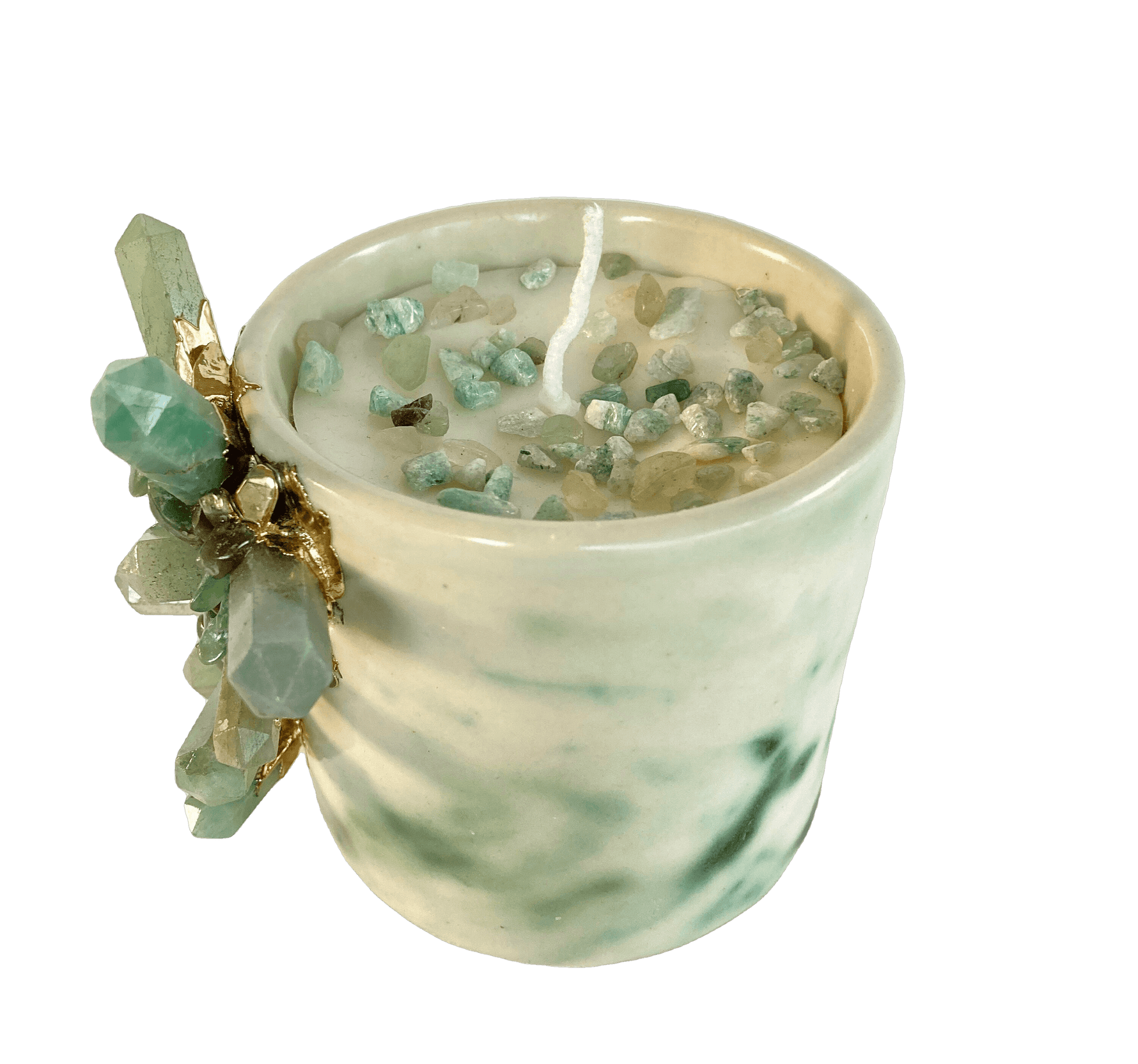 Green Quartz Crystal Scented Soy Candles in Coffee Mug - Set of 2