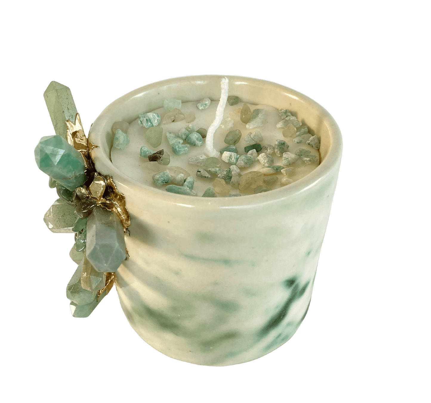 Green Quartz Crystal Scented Soy Candles in Coffee Mug - Set of 2 - MAIA HOMES