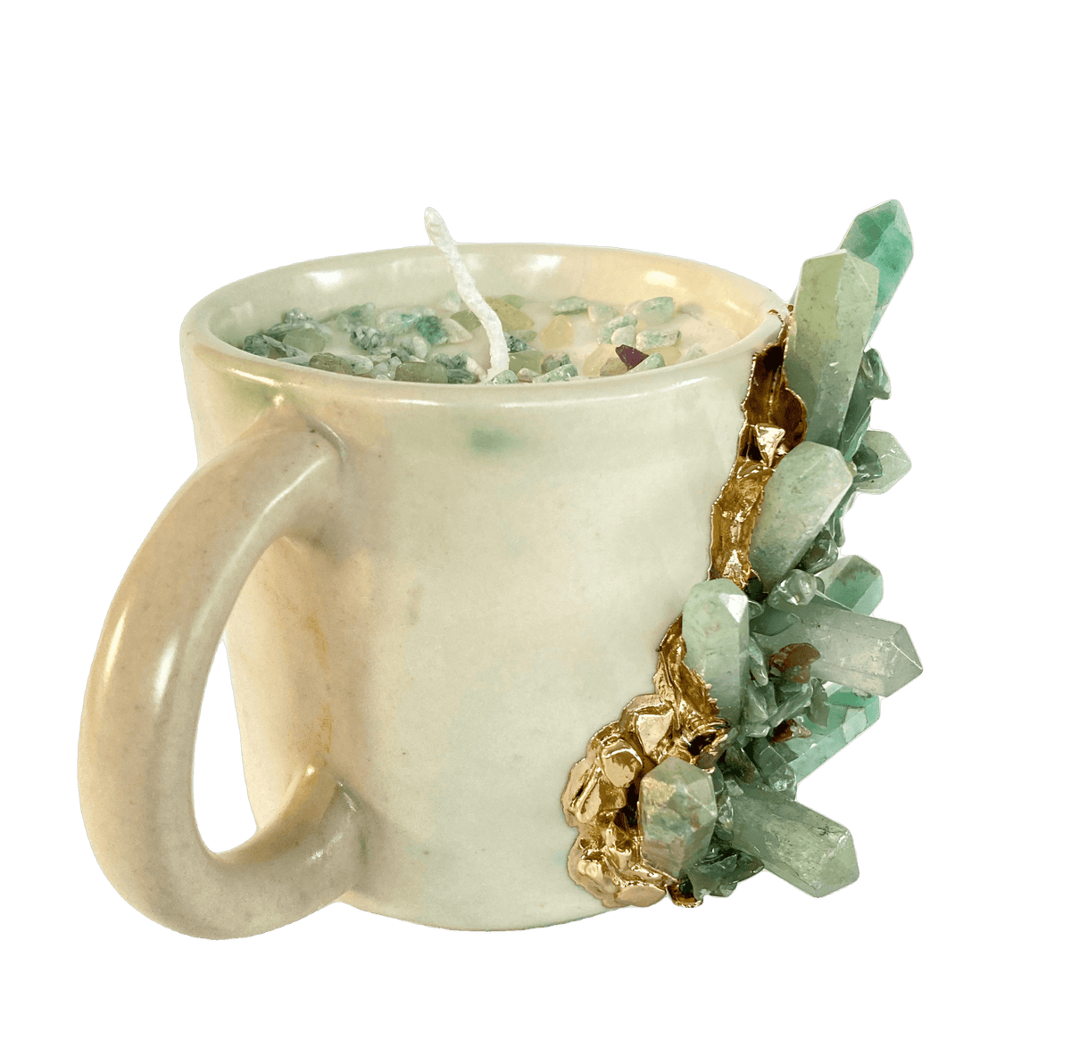 Green Quartz Crystal Scented Soy Candles in Coffee Mug - Set of 2