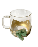 Green Quartz Glass Coffee Mug with Handle - Set of 2 Rose Gold Finish