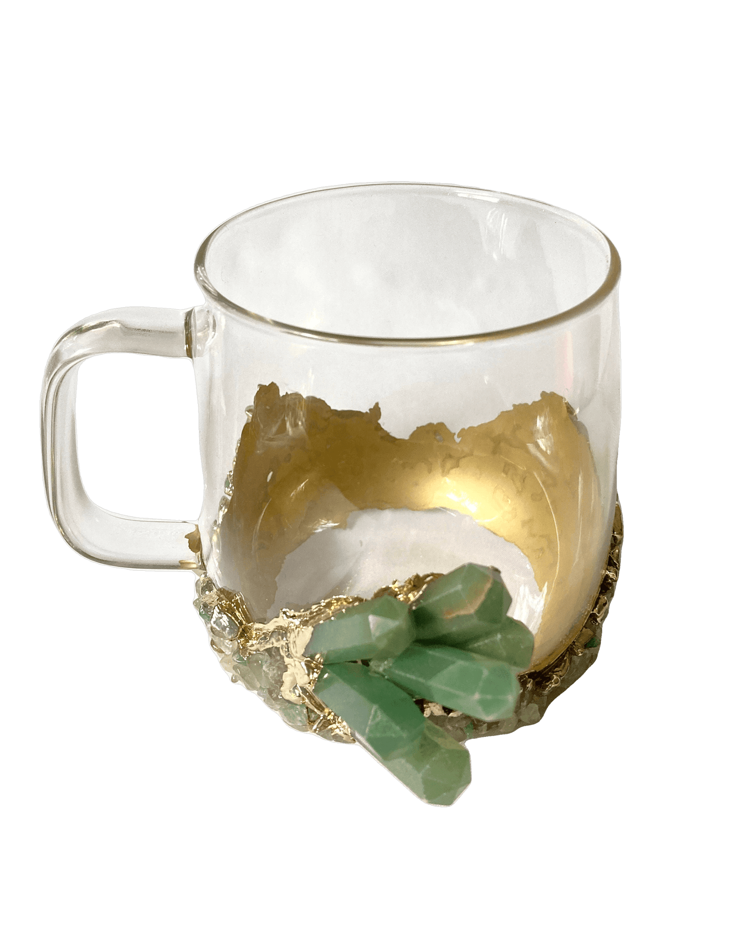 Green Quartz Glass Coffee Mug with Handle - Set of 2 Rose Gold Finish