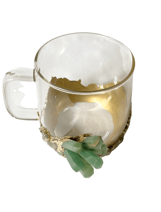 Green Quartz Glass Coffee Mug with Handle - Set of 2