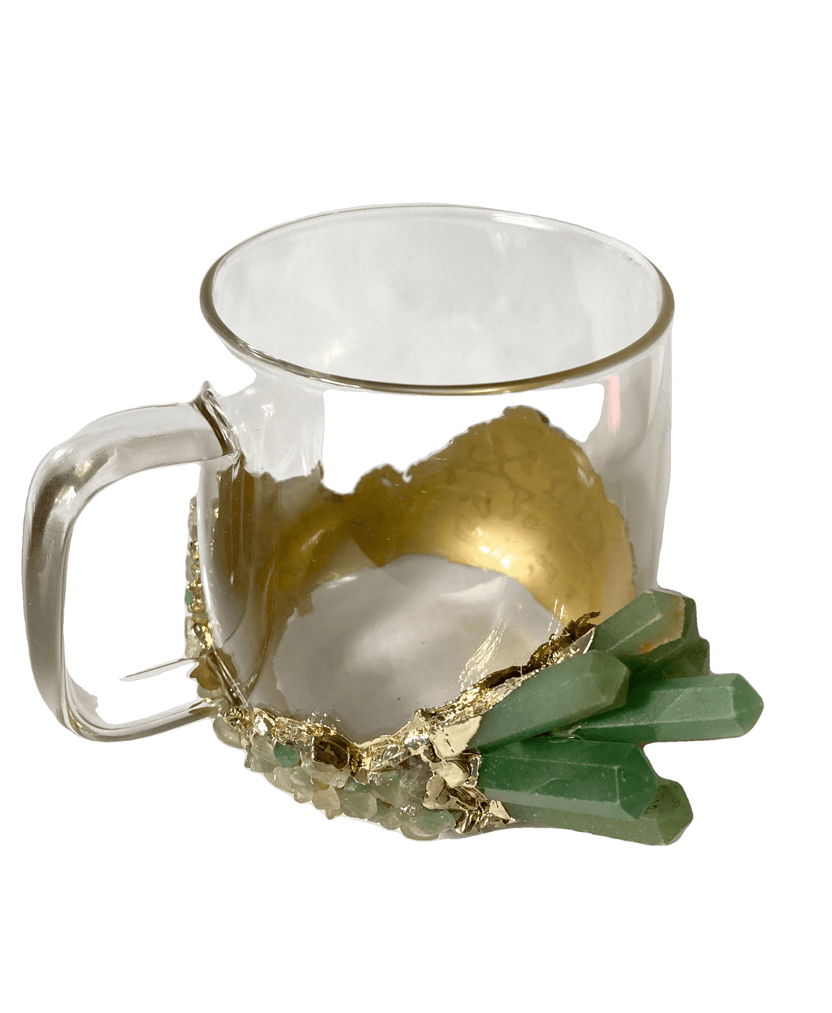 Green Quartz Glass Coffee Mug with Handle - Set of 2