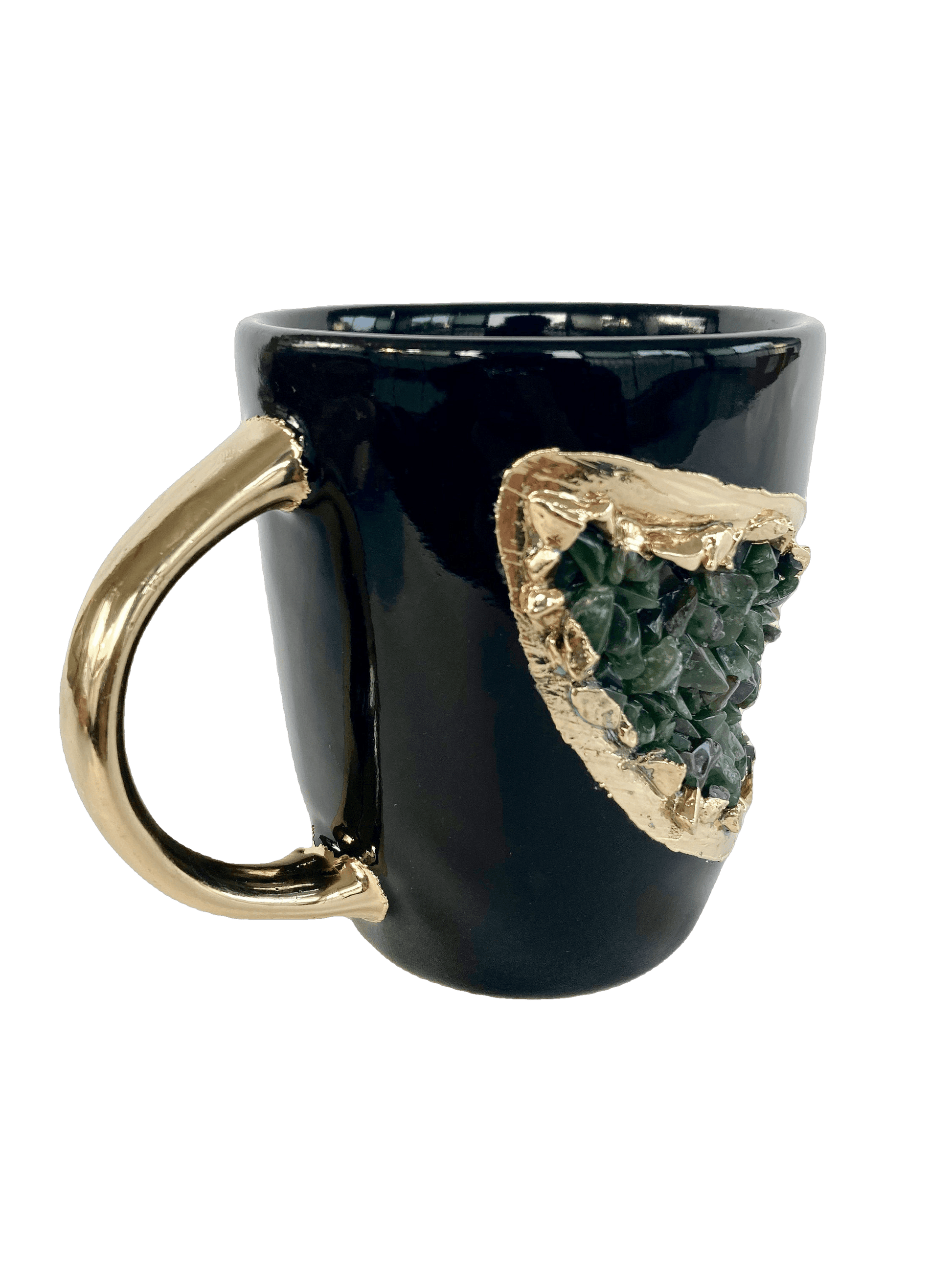 Green Quartz Marbled Black Ceramic Coffee Mug with Gold Handle - Set of 2 - MAIA HOMES