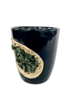 Green Quartz Marbled Black Ceramic Coffee Mug with Gold Handle - Set of 2