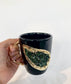 Green Quartz Marbled Black Ceramic Coffee Mug with Gold Handle - Set of 2 - MAIA HOMES