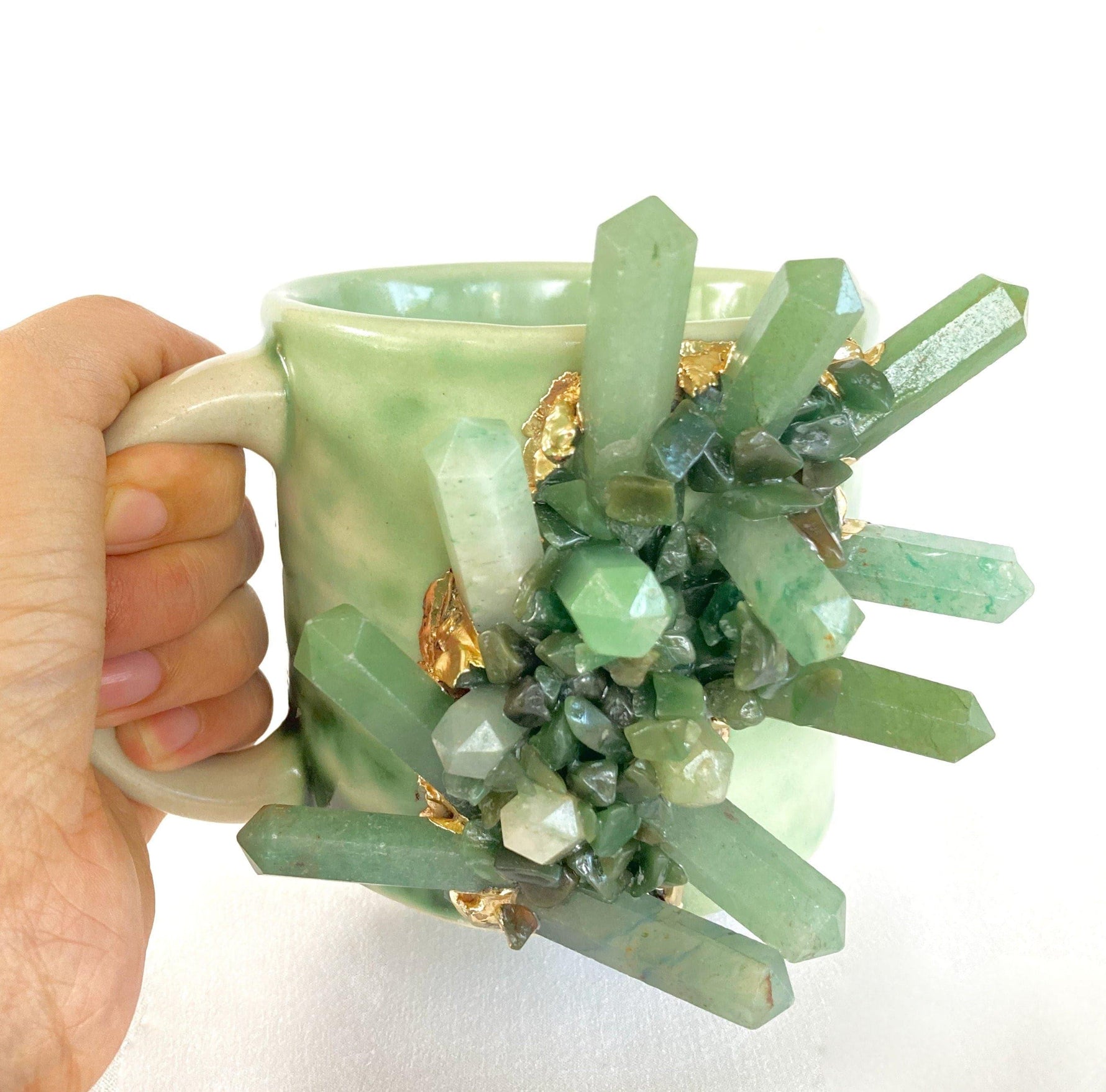 Green Quartz Marbled Ceramic Coffee Mug - Set of 2