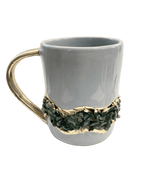 Green Quartz Marbled Gray Ceramic Coffee Mug with Gold Handle - Set of 2