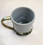 Green Quartz Marbled Gray Ceramic Coffee Mug with Gold Handle - Set of 2