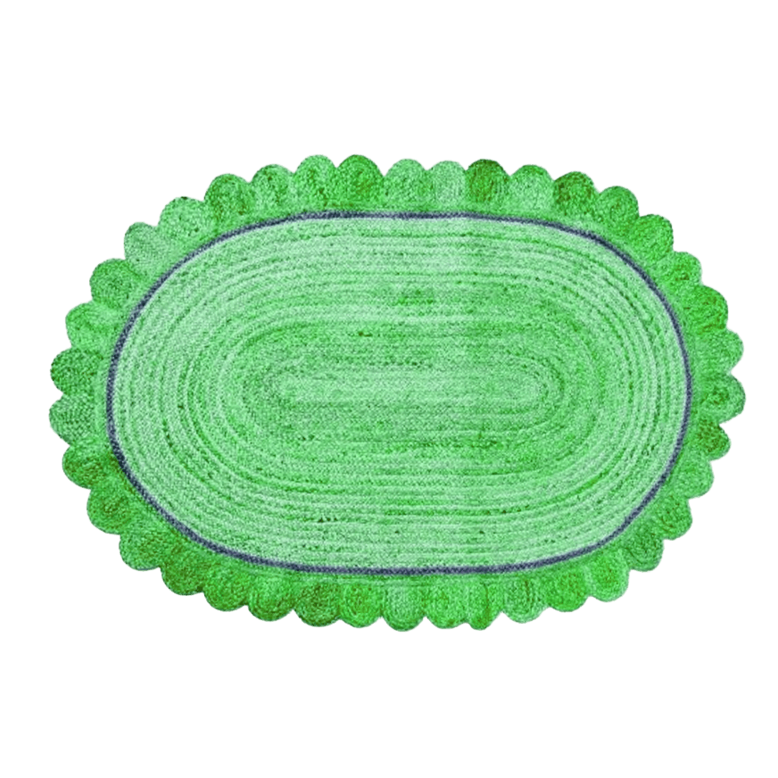 Green Scalloped Oval Jute Rug