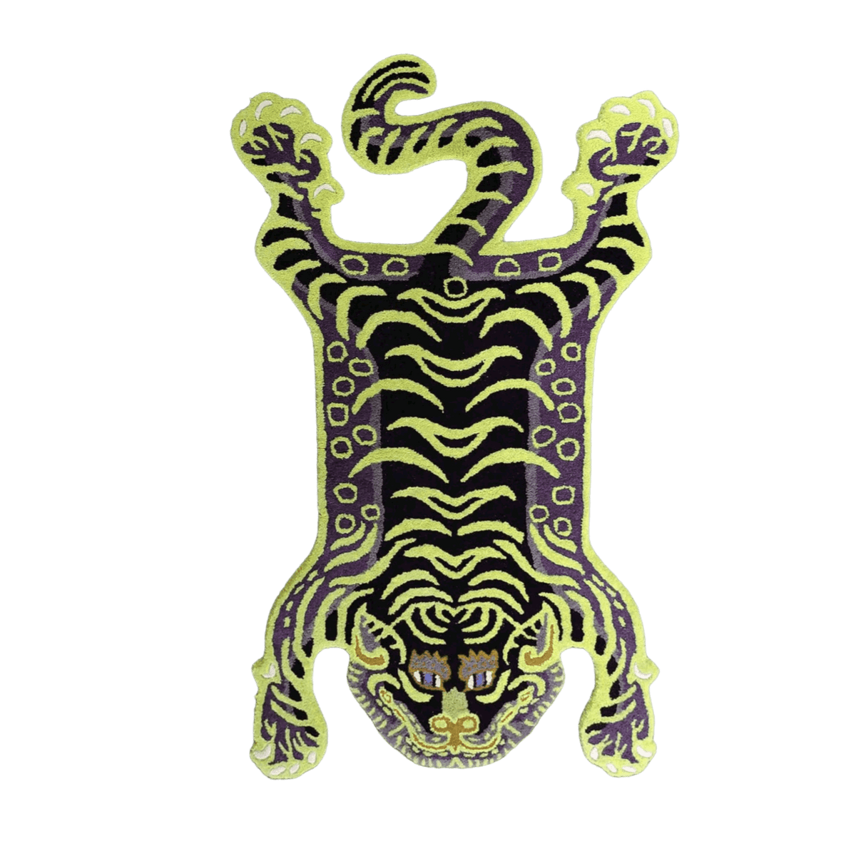 Green Tibetan Tiger Accent Hand Tufted Wool Rug