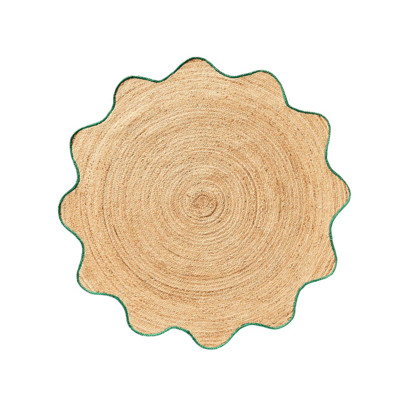 Green Trim Natural Round Jute Rug