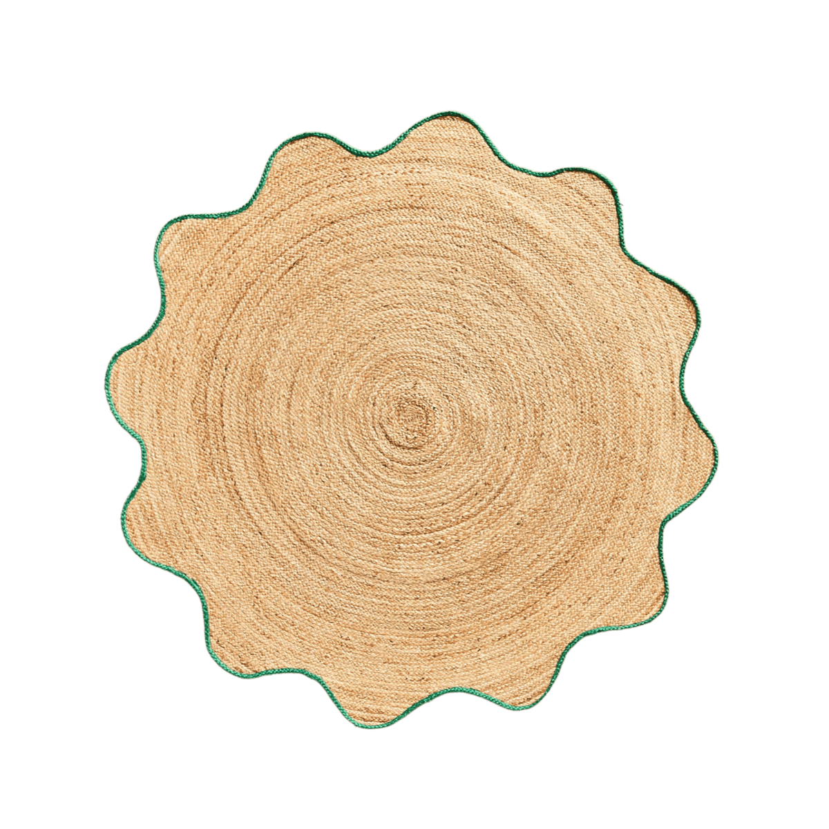 Green Trim Natural Round Jute Rug